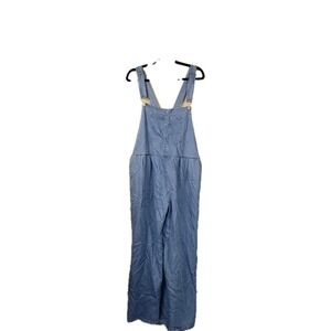XXL Blue Denim Look Overalls Wide Leg Bib Jumpsuit Adjustable Straps Pockets